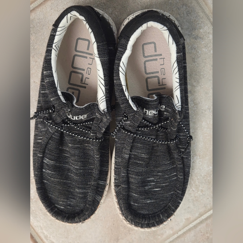 Hey Dude Black Knit Canvas Slip-On Shoes
